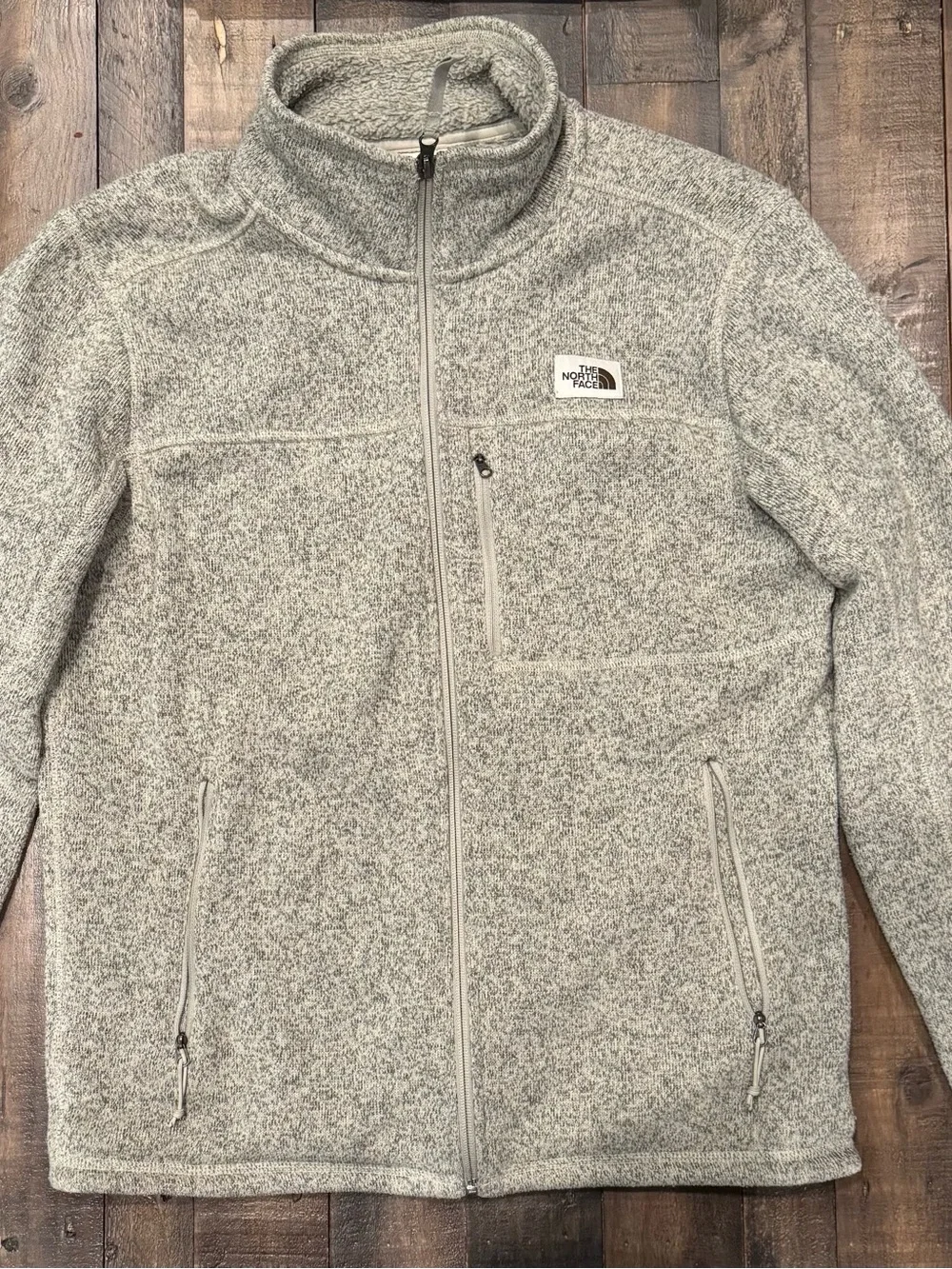 The North Face Light Gray and Tan Heather Full-Zip Fleece Jacket
